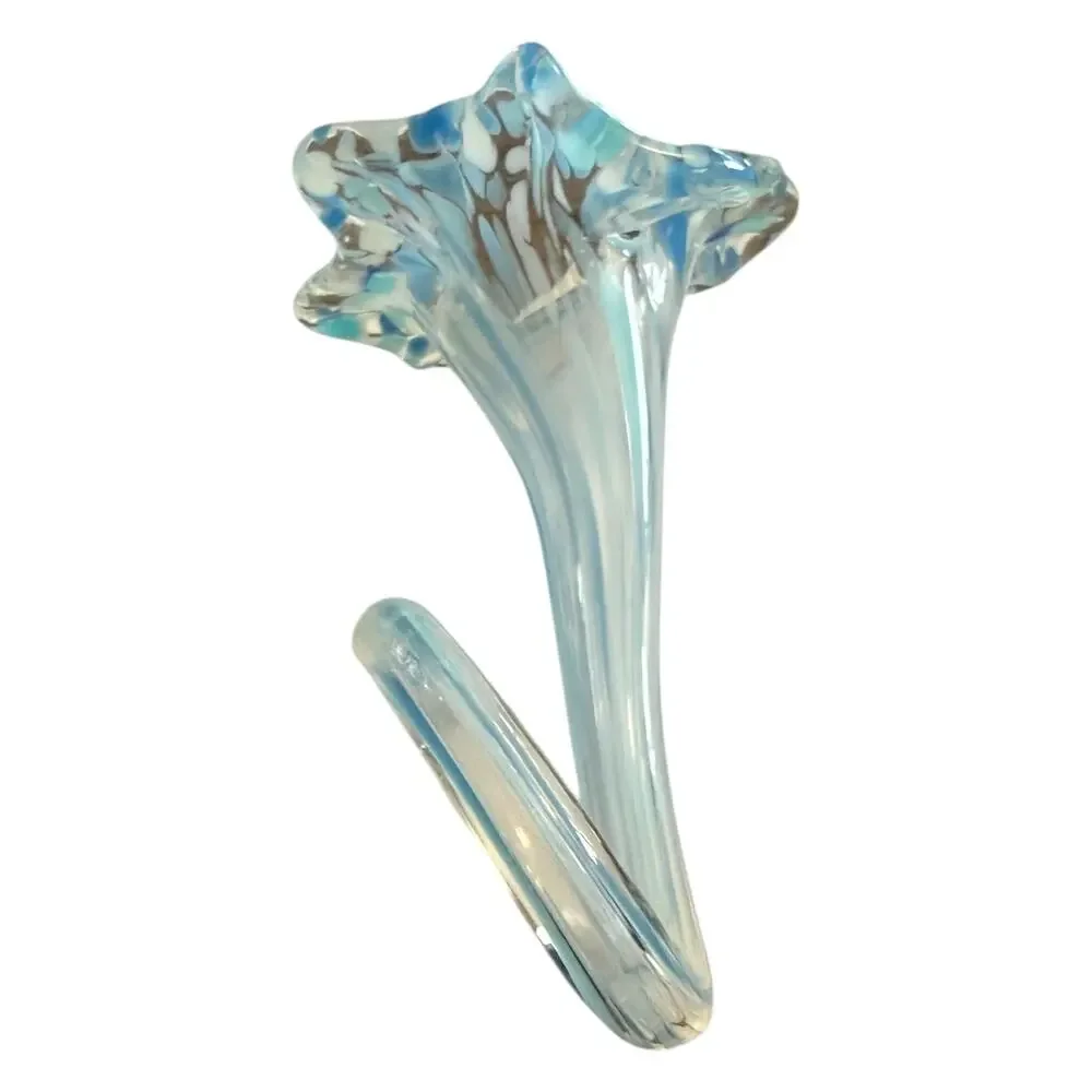 Art Glass Blue White Hand Blown Glass Flower Vase With Curled Tail